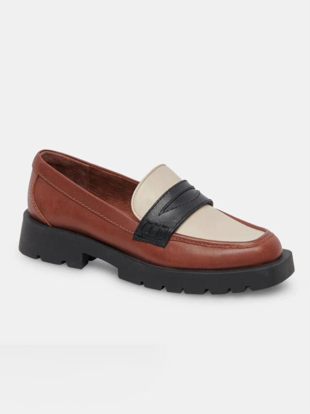 Dolce Vita Elias Slip On Leather Loafer in Tricolor Black/Brown/Cream